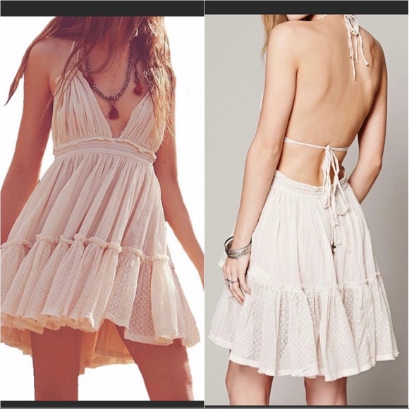 Boutique Dresses & Skirts - SOLD❗️Boho halter deep V neck Backless Tiered dres